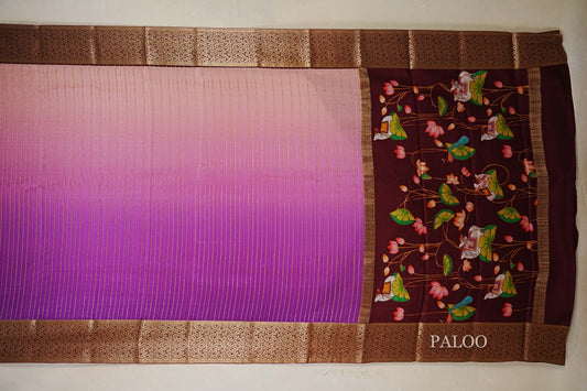Dual Tone Purple and Baby Pink Mysore Silk Saree paloo