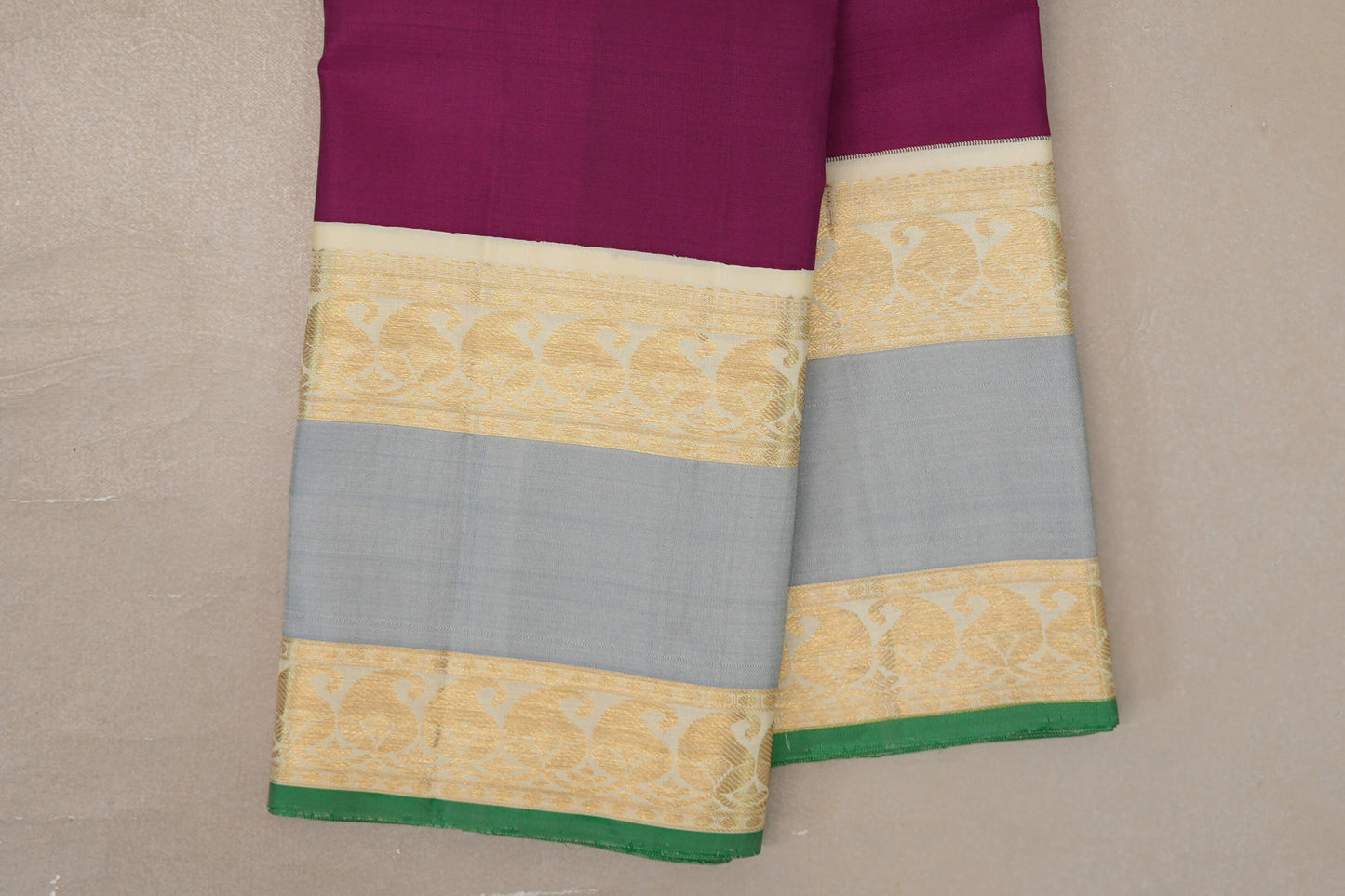 Deep Magenta Vintage Kanjivaram Silk Saree rettai pettu border