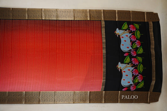 Dual Tone Deep Pink and Rust with Black Borders Mysore Silk Saree paloo
