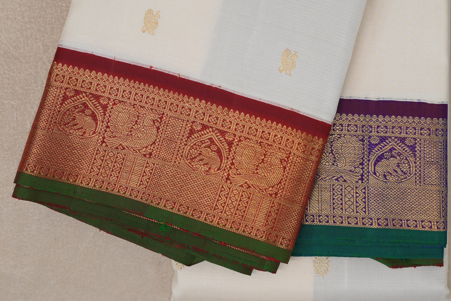 Cream Vintage Kanjivaram Silk Saree border