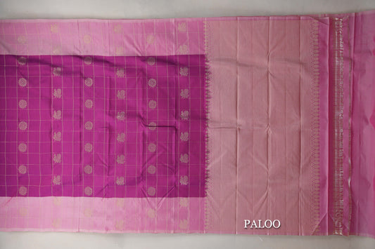 Bright Magenta with Pastel Pink Borders Light Weight Kanjivaram Silk Saree paloo
