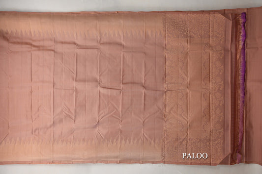 Light Brown with Temple Borders Light Weight Kanjivaram Silk Saree paloo