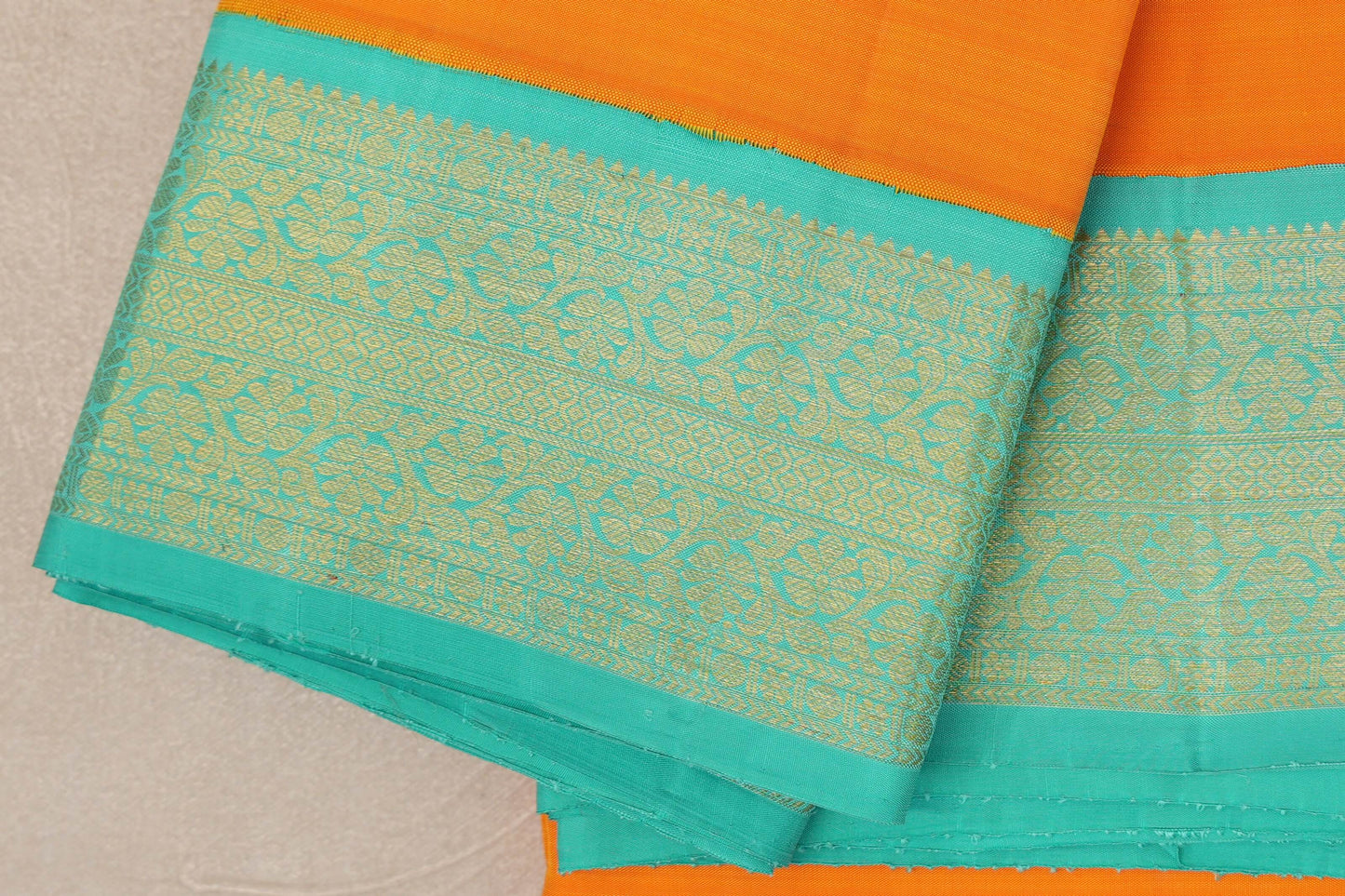 Mango Orange Vintage Kanjivaram Silk Saree borders