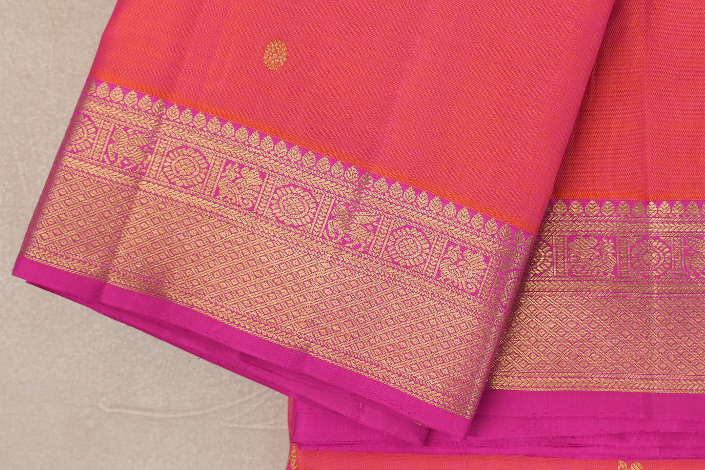 Orangish Pink Vintage Kanjivaram Silk Saree borders