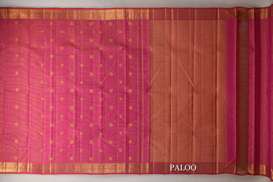 Orangish Pink Vaira Oosi Vintage Kanjivaram Silk Saree paloo