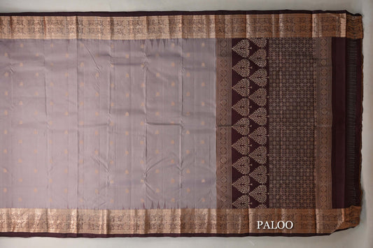 Mushroom Brown with Deep Coffee Brown Borders Light Weight Kanjivaram Silk Saree paloo