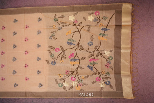 mild peach semi tussar silk saree paloo