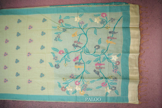 pastel green semi tussar silk saree paloo