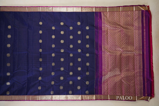 Deep Royal Blue Vintage Kanjivaram Silk Saree paloo