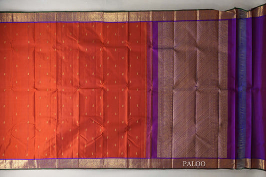 Rust orange with Deep Purple Vintage Kanjivaram Silk Saree by Shreenivas Silks paloo