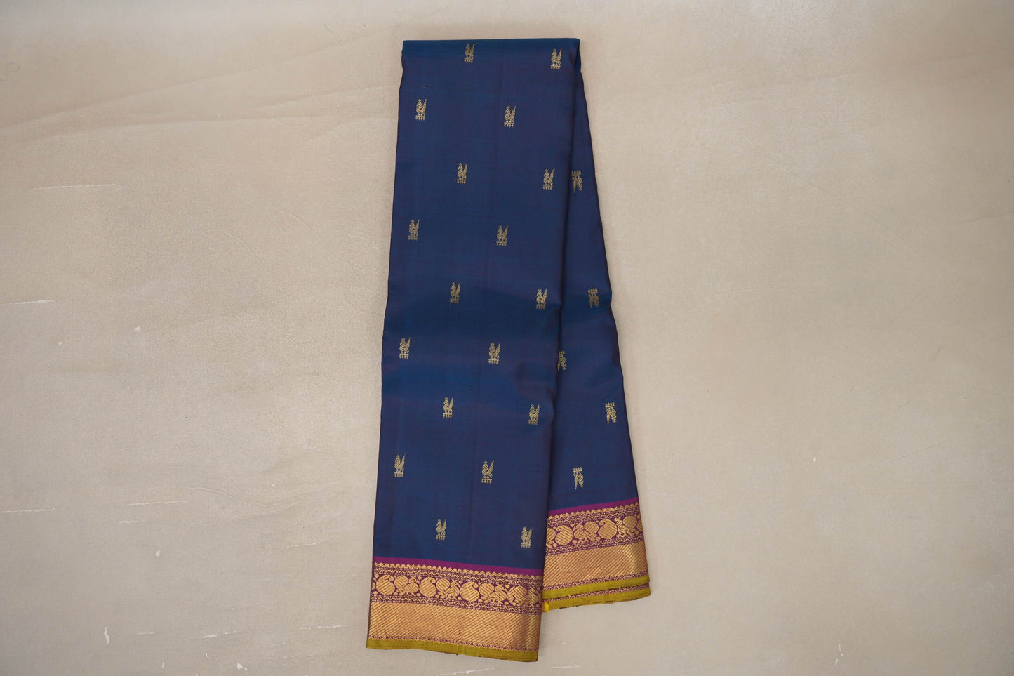 Classic blue with Deep Magenta borders Vintage Kanjivaram Silk Saree