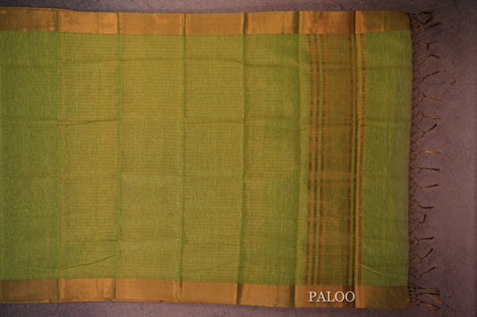 mild green semi linen saree paloo