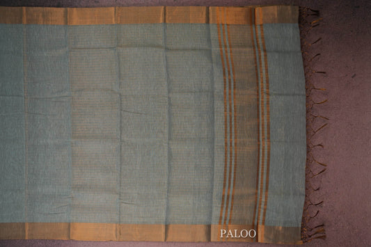 Grey/Blue semi linen saree paloo