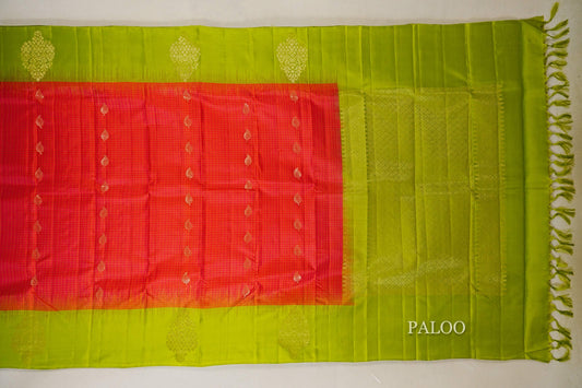 Reddish Pink Light Weight Kanchipuram Silk Saree paloo