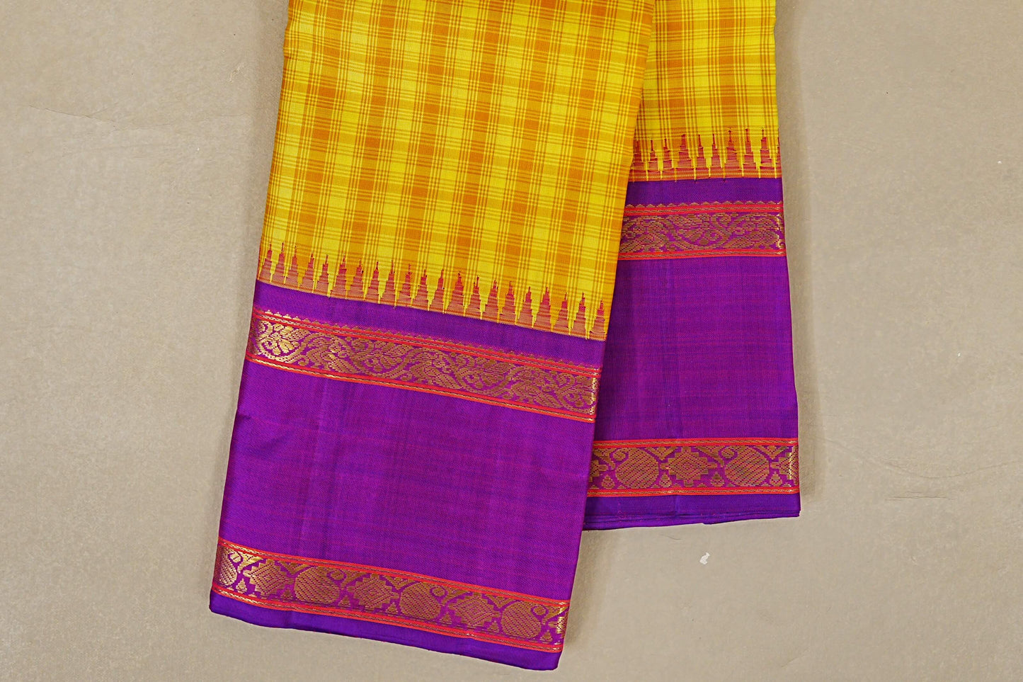 Mustard Yellow Vintage Kanjivaram Silk Saree borders zoom