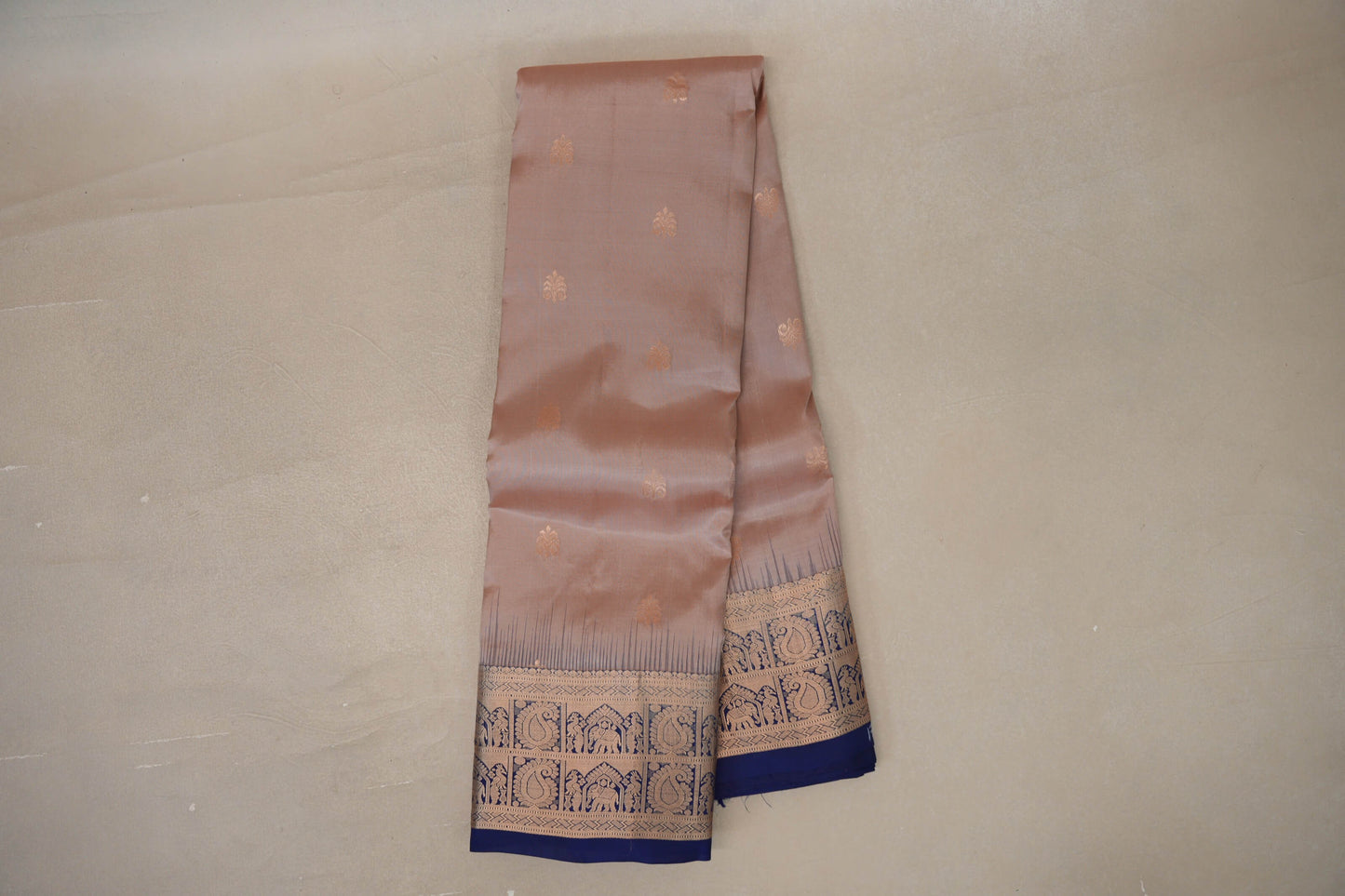 Mushroom Brown with Deep blue borders Light Weight Kanjivaram Silk Saree SS9686