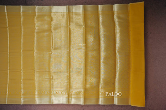 mustard yellow semi silk saree paloo