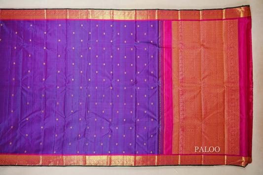 Dual Tone Violet and Blue Vintage Kanjivaram Silk Saree paloo