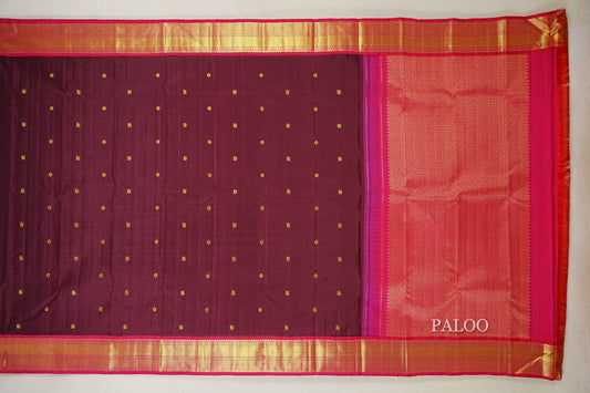 Deep Wine Maroon Kanjivaram Silk Saree paloo