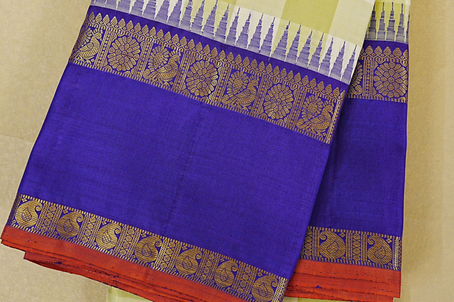 Pista Green Kanjivaram Silk Saree border zoom