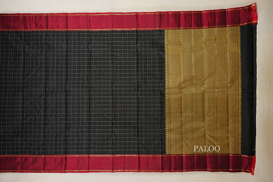 Black with Maroon Borders Vintage Kanjivaram Silk Saree paloo