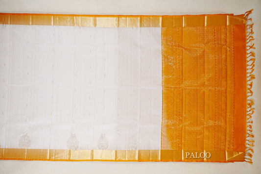 Cream with Mustard Yellow Borders Light Weight Kanchipuram Silk Saree paloo