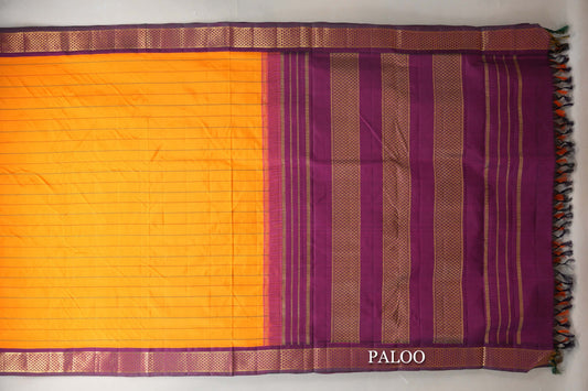 Mango Orange with Deep Magenta Borders Ten Yards Silk Saree paloo