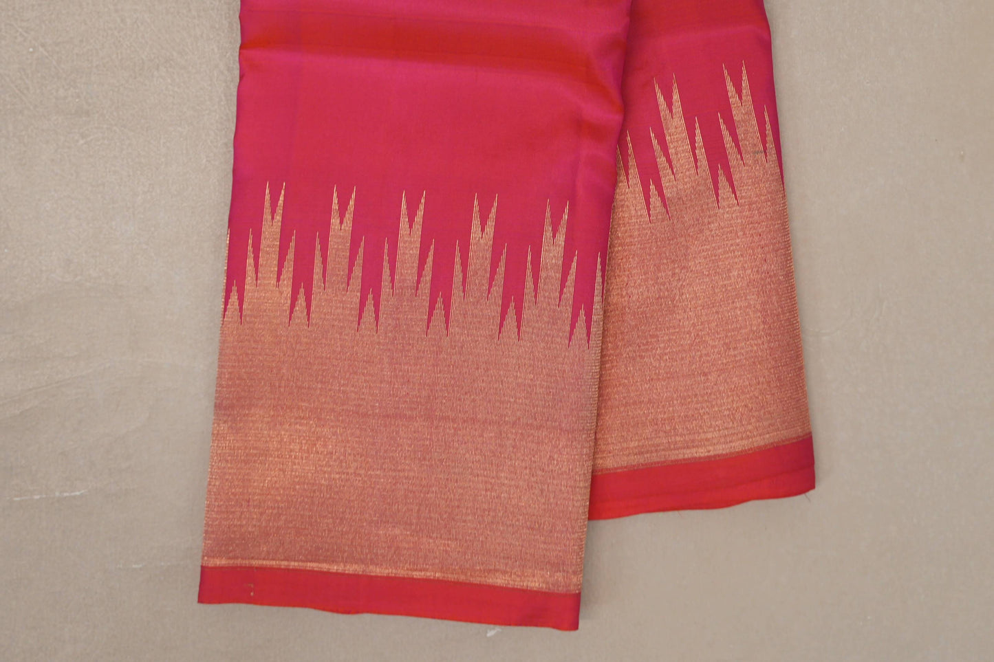 Orangish Pink Light Weight Kanjivaram Silk Saree temple border