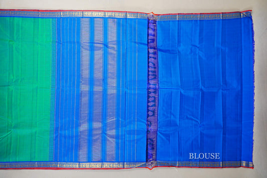 Dual Tone Green and Blue Vintage Kanjivaram Silk Saree blouse