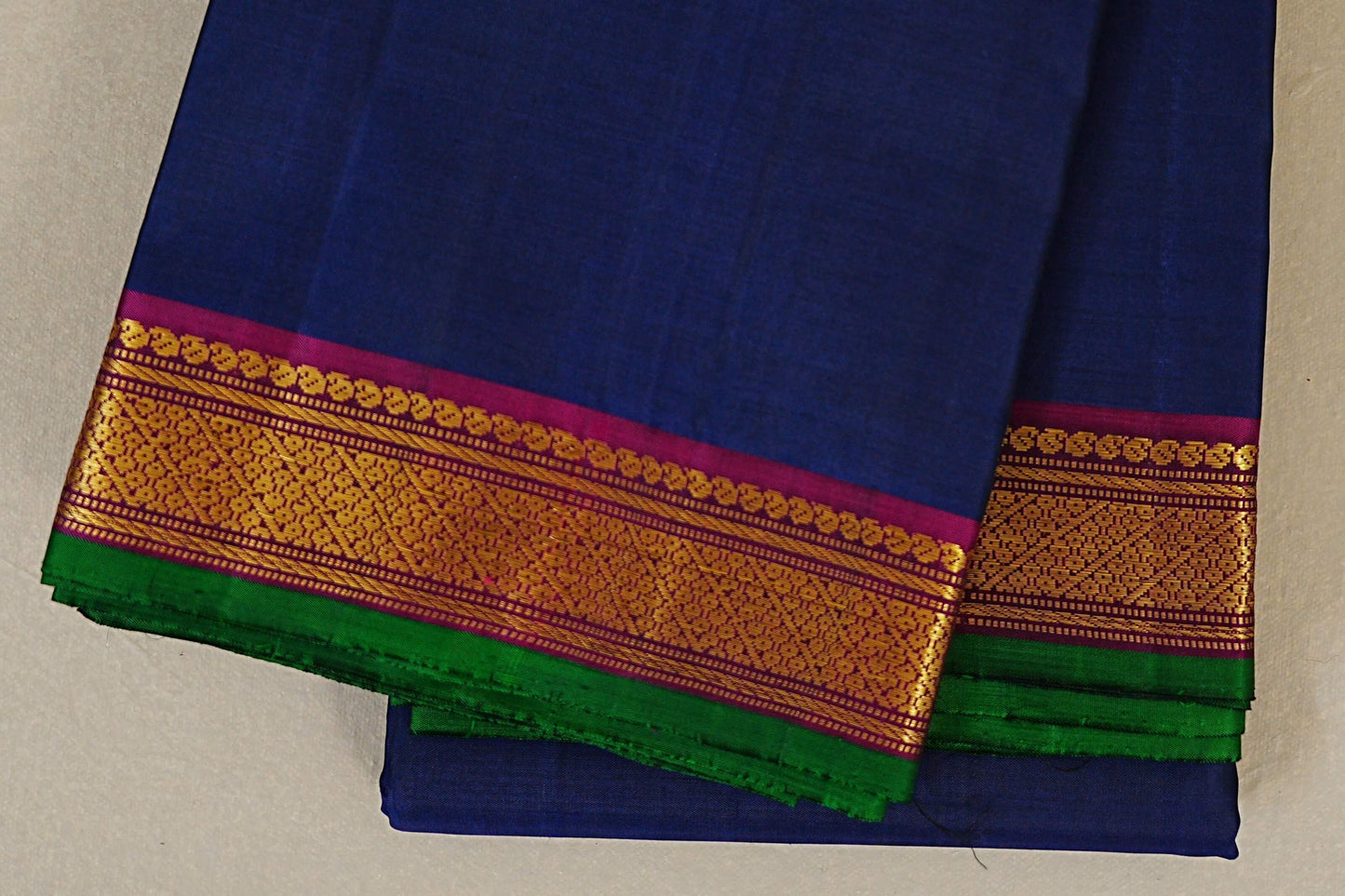 Deep Blue Vintage Kanjivaram Silk Saree border zoom