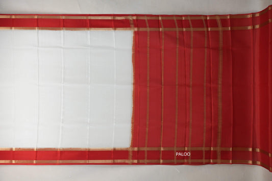 Ivory White with bright red borders Mysore Silk Saree SS9757