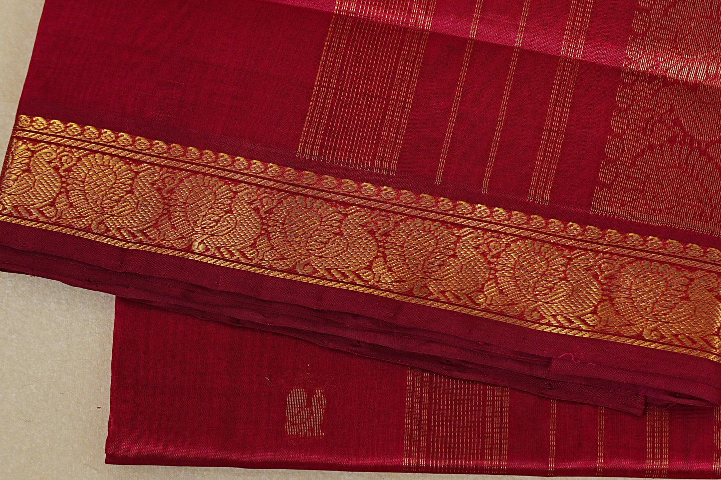 Reddish Pink Vegan Silk Cotton Saree border zoom