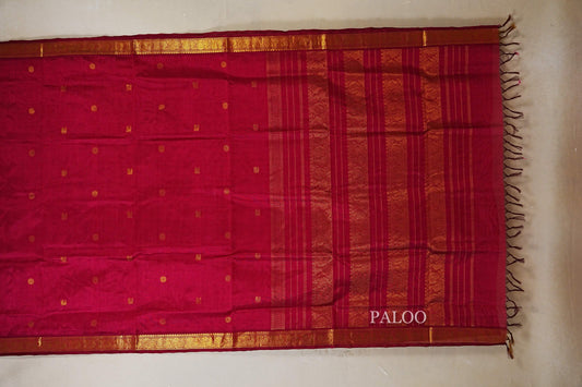 Reddish Pink Vegan Silk Cotton Saree paloo