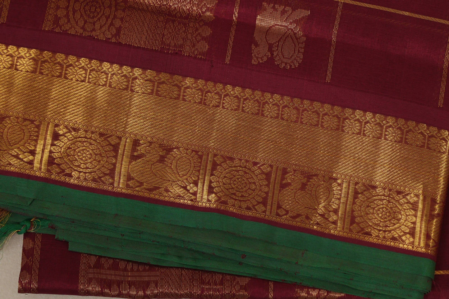 Reddish Maroon Vegan Silk Cotton Saree border zoom