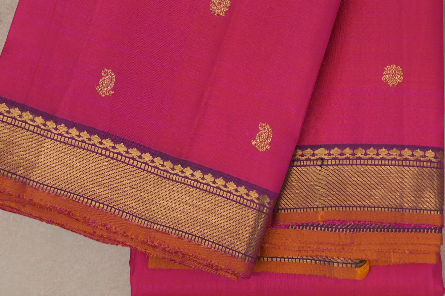 Orangish pink Vintage Kanjivaram Silk Saree border