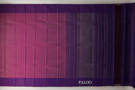 Dual Tone of Orange & Blue with Dual Tone of Deep Plum & Blue Borders Vintage Kanjivaram Silk Saree paloo