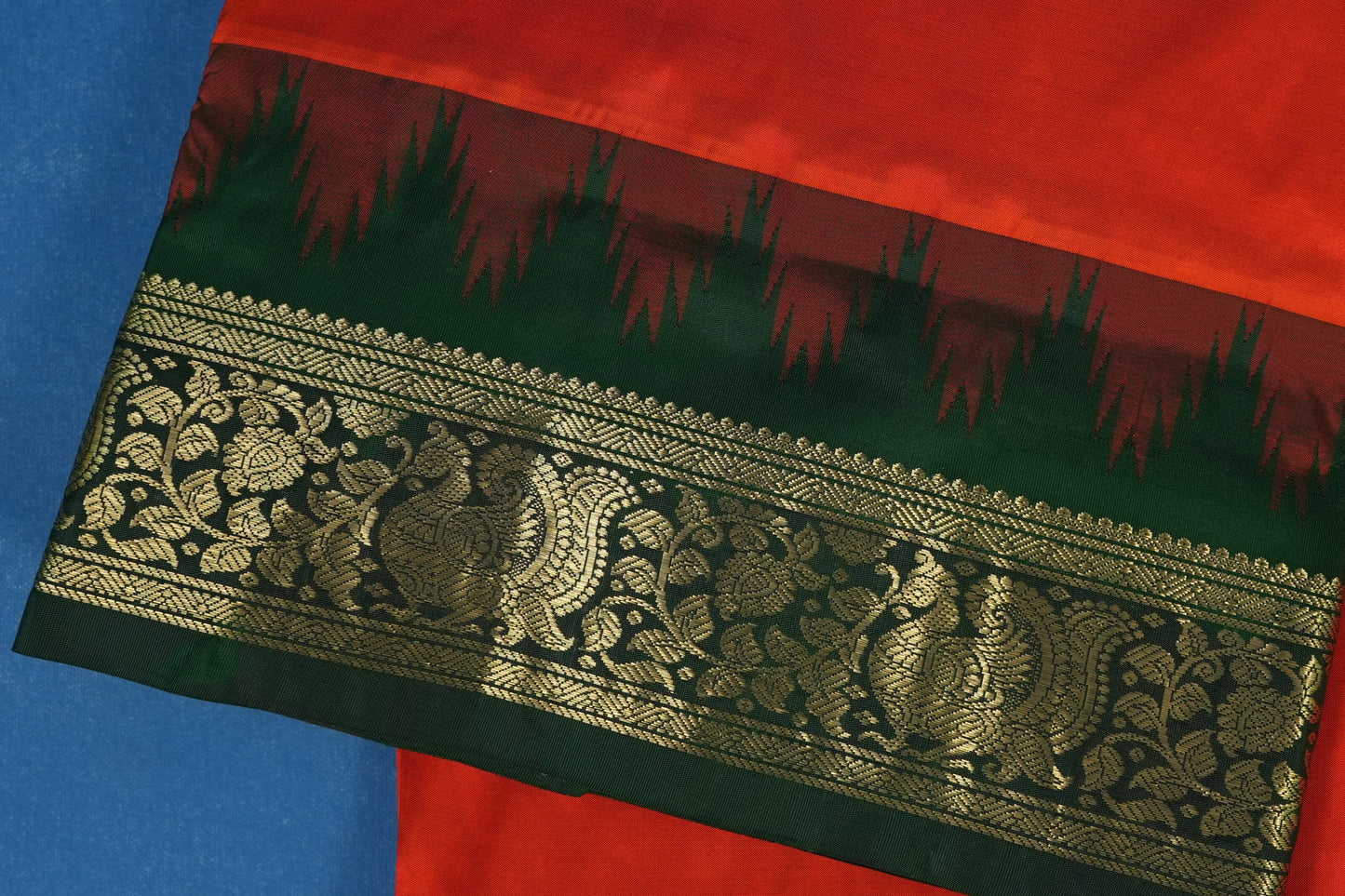 Deep orange nine yards silk saree border