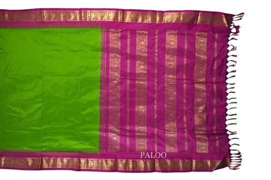 Parrot Green ten yards silk saree paloo