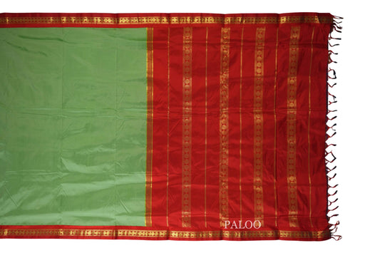 Elaichi Green with Red Ten yards silk saree paloo