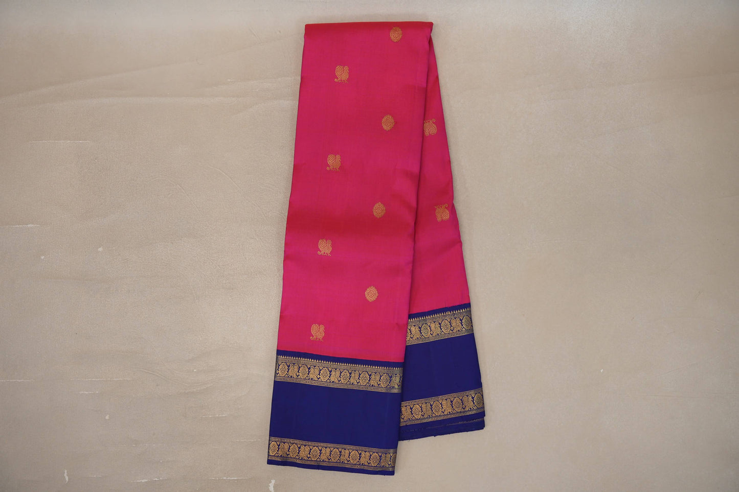 Rani pink with Deep Blue borders Vintage Silk Saree