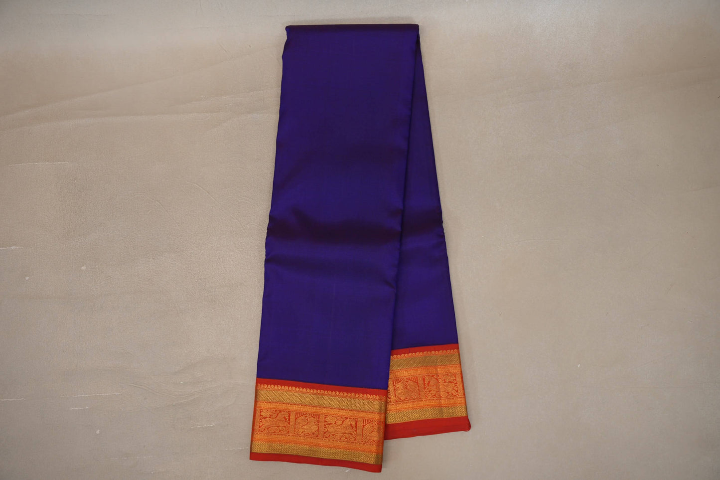 Deep blue with Deep Orange borders Vintage Kanjivaram Silk Saree