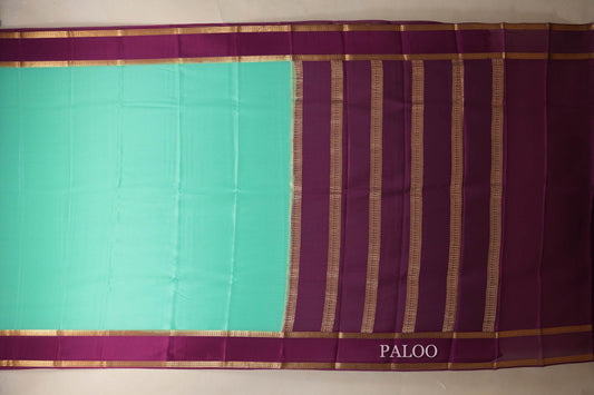 Sea Green with Purple Borders Mysore Silk Saree paloo