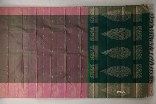 Dual Tone of Pink & Green Light Weight Kanjivaram Silk Saree paloo