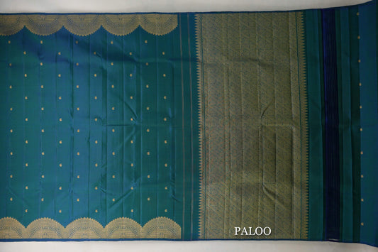 Peacock Blue Plant Based Kanjivaram Silk Saree paloo