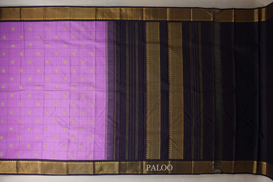 Dark Lavender with Wine Borders Vintage Kanjivaram Silk Saree SS8707