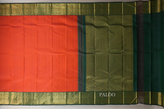 Orangish Red with Bottle Green Borders Vintage Kanjivaram Silk Saree SS8708
