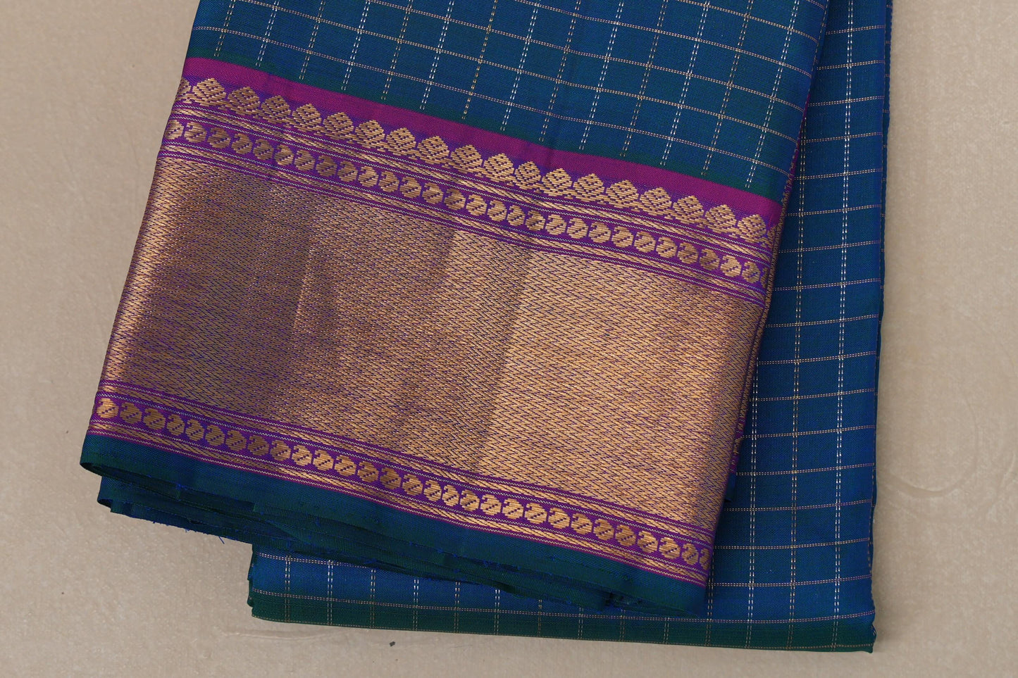 Peacock Blue Kanjivaram Silk Saree border zoom