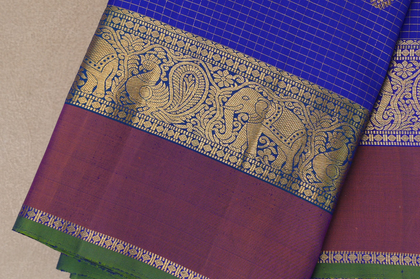 Royal Blue Zari Checked Vintage Kanjivaram Silk Saree border