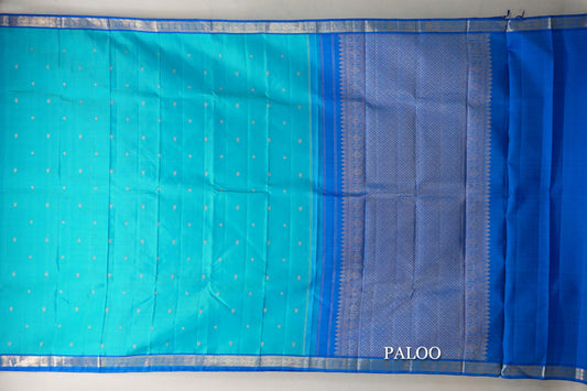 Turquoise Blue with Blue Borders Vintage Kanjivaram Silk Saree paloo
