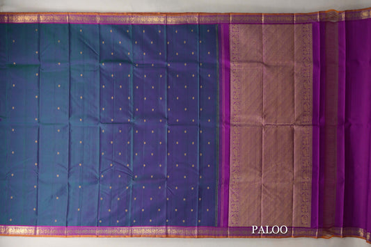 Green and Pink Dual Tone with Magenta with Mustard Selvedge Borders Vintage Kanjivaram Silk Saree paloo